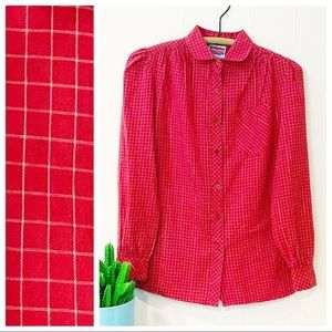 ❌SOLD❌Vintage 90s Cherry Stix Red & Silver Metallic Plaid Baby Doll Blouse